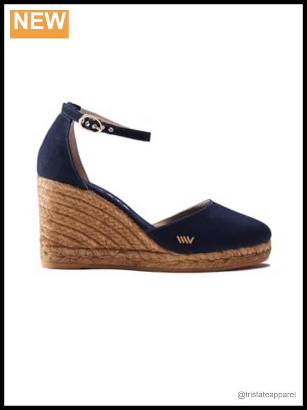 Handmade Espadrille Canvas Wedges 3.5" Heel Ankle Strap Spain
